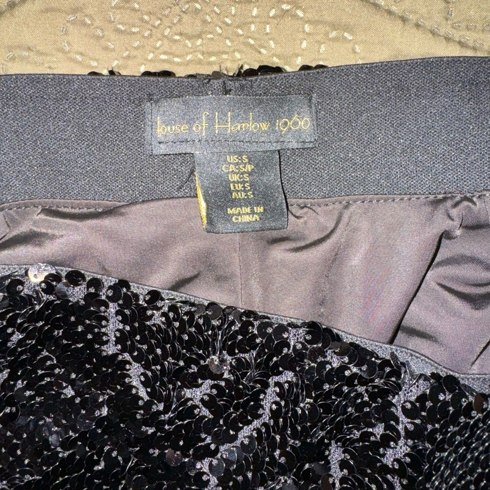 House of Harlow 1960 Black Sequin Strapless Chemise